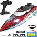 BEZGAR Large RC Boat, 18 inch Big Remote Control Boat for Adults, 35KMH Fast Speed RC Boat for Lake Ocean, Ideal Gifts for Kids Boys with 1500mAh Rechargeable Battery - TX125 Red