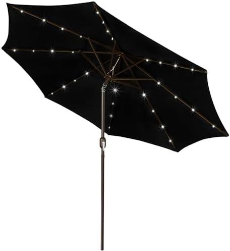 Blissun 9 ft Solar Umbrella, 32 LED Lighted Patio Umbrella, Table Market Umbrella, Outdoor Umbrella for Garden, Deck, Backyard, Pool and Beach (Black)