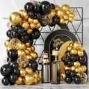 Bezente Black Gold Balloons Garland Kit, 100Pcs Black Gold Metallic Chrome and Gold Confetti Balloons Arch with Balloon Tape for Wedding, Birthday,Graduation,New Years,Special Events Party Decoration
