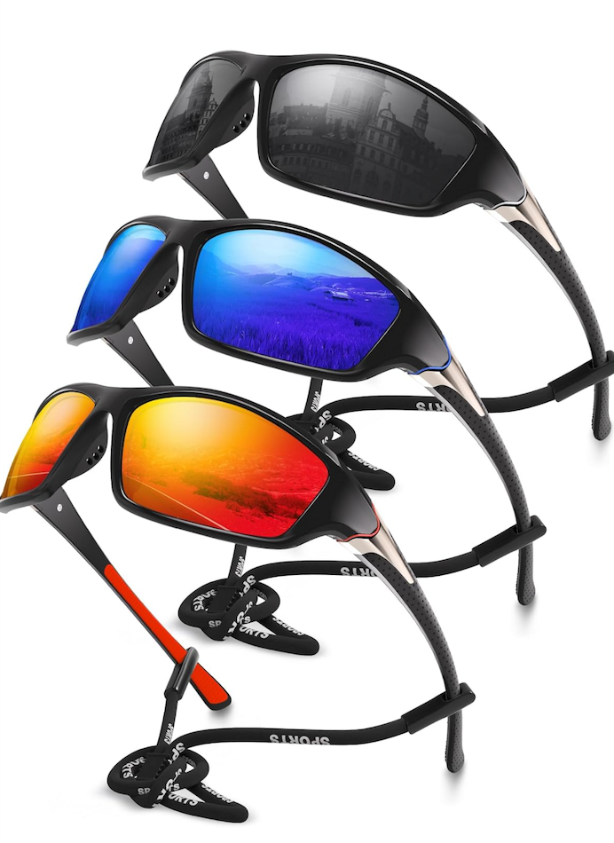 3 Pack Polarized Sports Sunglasses for Men, Mens Sunglasses Wrap Around UV400 Protection for Cycling Fishing Driving