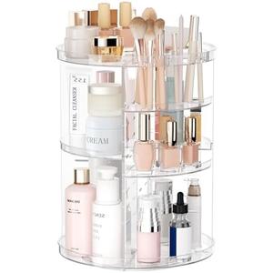 Rotating Makeup Organizer, DIY 8 Adjustable Layers Spinning Skincare Organizer, Cosmetic Display Case with Brush Holder Perfume Tray, Multi-Function Storage Carousel for Vanity Bathroom Countertop