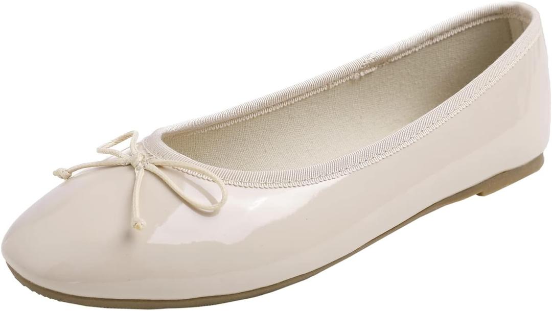 FEVERSOLE Women's Macaroon Colorful Memory Foam Cushion Insock Patent Ballet Flat (9, Milk Tea)