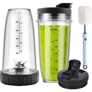 4pcs Cups Replacement and Blade Compatible with Ninja Blender, 24oz Ninja Cups for Blender and 5Fins Blade Replacement, Ninja Blender Replacement Parts