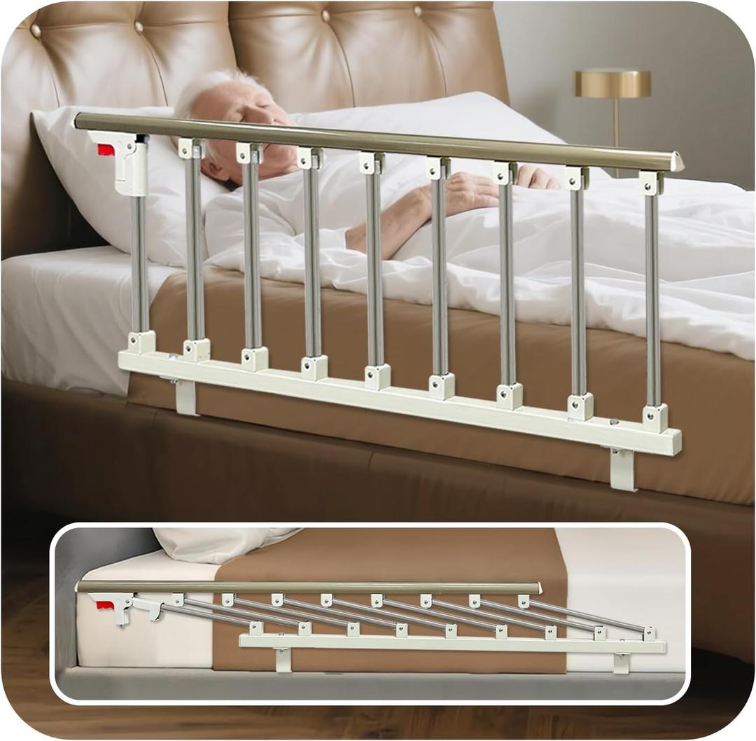 Bed Side Rails Guard for Elderly Adults Seniors Assist Rail Safety Bed Cane Railings Fold Down Handle Handicap Medical Support Assistance Devices Half Grab Bar 48 Inches W x 21 Inches H