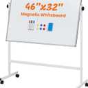 NEWBULIG Magnetic Whiteboard with Wheels 46" x 32", Dry Erase Board with Adjustable Rolling Stand, Heavy-Duty Aluminum Frame & Accessory Tray for Office, Classroom, Home & Presentations, White