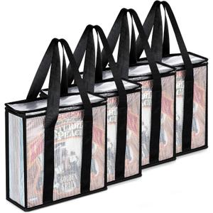 Lukeline 4 Pack Vinyl Record Organizer, Clear LP Vinyl Organizer, Holds 145 Albums, Dust/Scratch Resistant, Waterproof, Carrying Bag