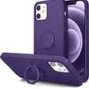 Hython Case for iPhone 12 Case & iPhone 12 Pro Case with Ring Stand, 360 Rotatable Ring Holder Magnetic Kickstand, Shockproof Rubber Protective Phone Case Cover Inner Microfiber Lining, Dark Purple