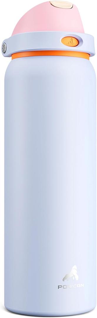 POWCAN 40 oz Vacuum Water Bottle for Fishing: 2-in-1 Lid Straw Spout Lid, Leakproof, Keeps Cold 24Hrs, Hot for 10Hrs, BPA-Free, Stainless Steel Insulated Flask for Camping, Travel, Gift (Lilac Mood)