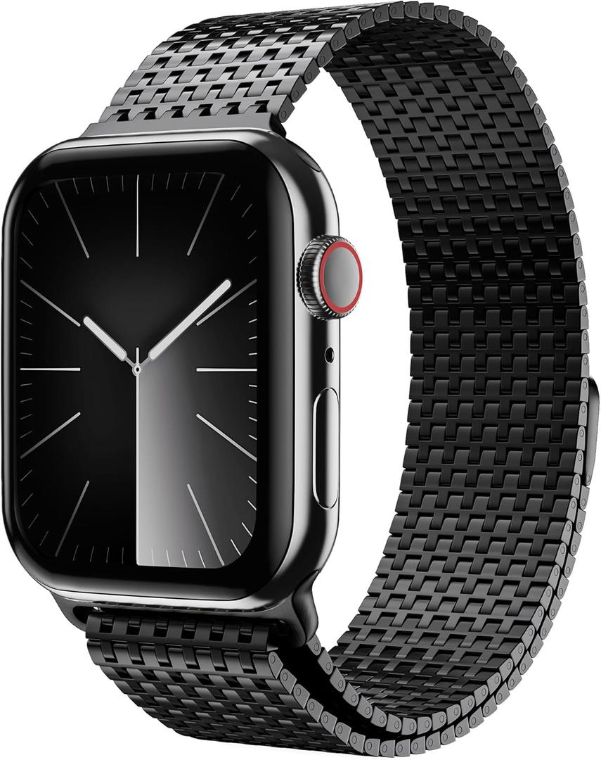 LULULOOK Milanese Mesh Loop Compatible with Apple Watch Band, for Men Women, Stainless Steel Magnetic Buckle Strap for iWatch, Size: 42(Series 11/10)/41/40/38mm(Black)