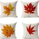 All Smiles Fall Dcor Throw Pillow Covers 20x20 Set of 4 for Home Thanksgiving Autumn Kitchen Decoration Couch Cushion, Outside Outdoor Harvest Decorative Maple Leaves