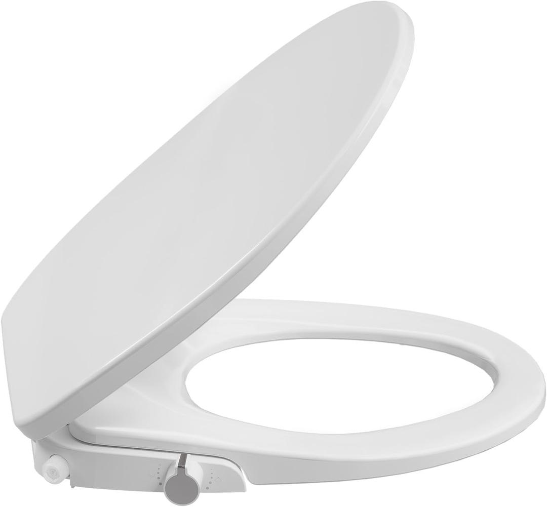 Non-Electric Bidet Toilet Seat, Self-Cleaning Dual Nozzles, Soft-Close Lid, Easy-Install Round White Attachment