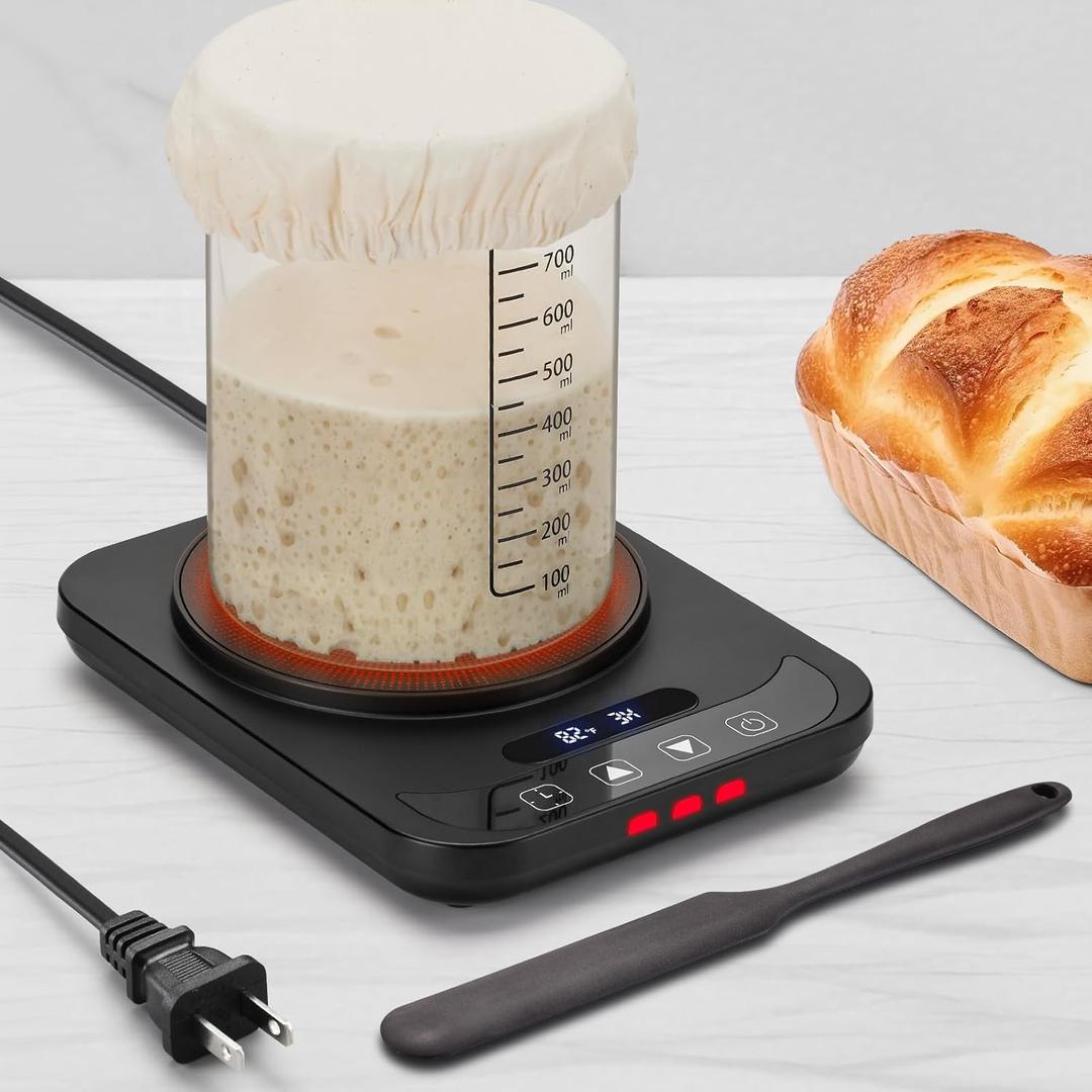 Sourdough Starter Warmer,Precise 1F Thermostat Control (70-100F) Sourdough Warmer,Sourdough Warming Mat with Pre-Set Timer Function0-12h,Sourdough Heating Pad for Home Baking,with Scraper (Black)