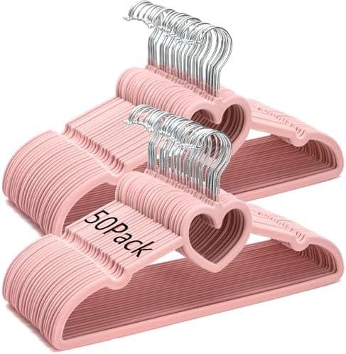 Coloch 33 Pack Pink Velvet Hangers, Non-Slip Clothes Hangers with 360 Degree Rotating Hook Thin Felt Adult Hanger for Coat, Dress, Shirt, Jacket