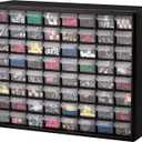 Akro-Mils 64-Drawer Plastic Drawer Storage Cabinet for Garage Organization, Bead Organizer, Building Bricks Storage, Teacher Toolbox, Makeup Organizer, 20" W x 6" D x 16" H, 10164 Black