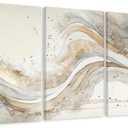 AVECCO 3 Pieces Gold Wave Abstract Wall Art, Modern Pictures Canvas Stylish Wall Decor,Minimalist Gold Art Prints for Bedroom Living Room Office Home Decoration Ready to Hang 24x36 Inch