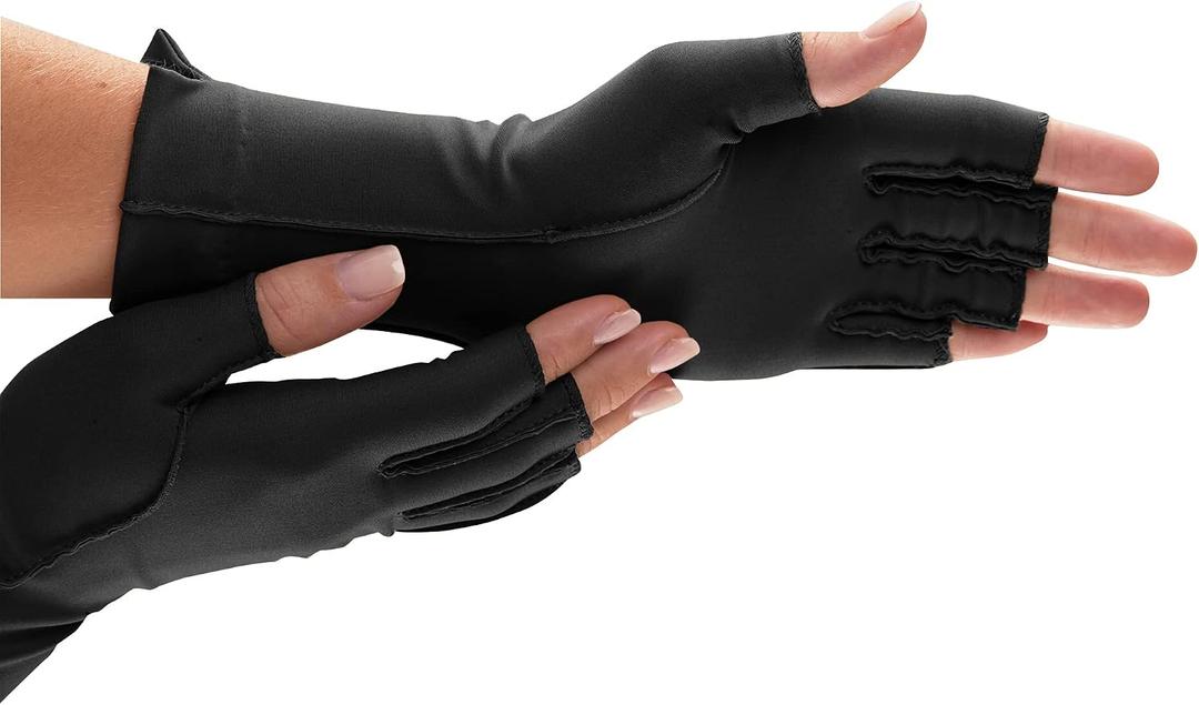 isotoner Women & Men Arthritis Compression Rheumatoid Pain Relief Gloves for joint support with Open/Full finger design (Black)