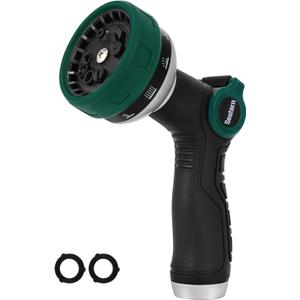 2 x Garden Hose Nozzle, Heavy Duty Hose Sprayer with Thumb Control, 10 Spray Patterns, Reinforced Metal Shell, Comfortable Grip for Lawn, Plants, Car & Pet Washing – Forest Green, 120.8 cubic inches