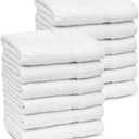 GOLD TEXTILES 12 PCS White Bath Towels Bulk (24x50 Inches) - Light Weight Easy-Care Commercial Grade