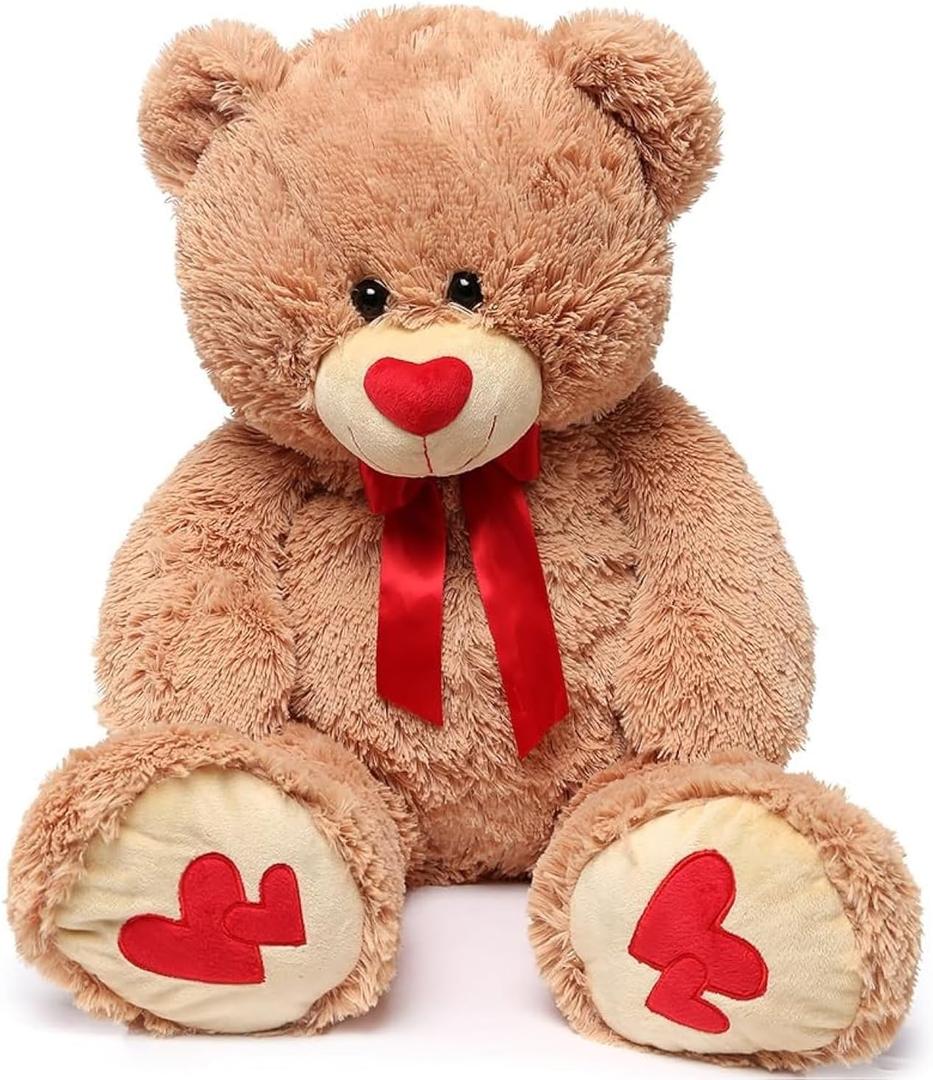 MorisMos Love Heart Giant Teddy Bear, 36 Inch Big Love Bears with Bow Tie, Large Valentines Stuffed Animals for Girlfriend, Boyfriend, Brown