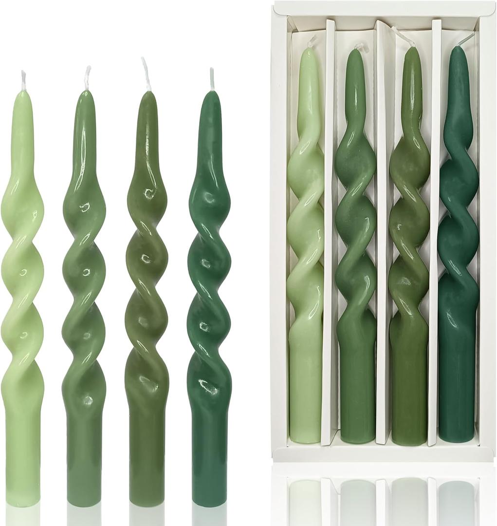 Gradient Color Taper Candles Unscented Candle Sticks 10 inch - Set of 4 Green Tapered Candles for Home Decor Kitchen Decor Wedding Decoration