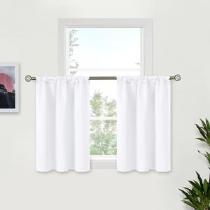 BGment White Small Curtains 36 Inches Length for Over Sink, Half Drapes with Rod Pocket Privacy for Bathroom Kitchen Window, 2 Panels, 34 x 36 Inch