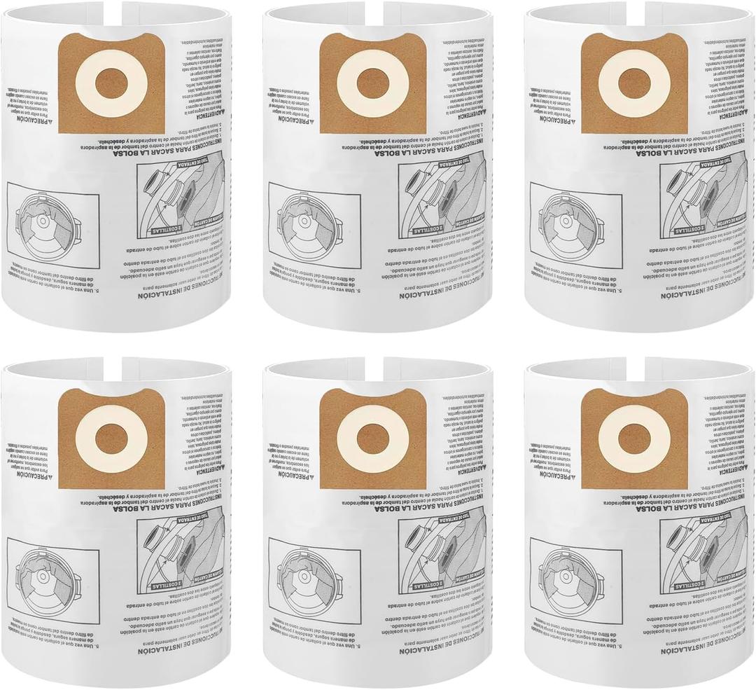 6 Packs A Fable 16 and 20 Gallon Wet/Dry Vacuum Collection Bags replace for Craftsmanshop vec and riged CMXZVBE38749, Universal Vacuum Filter Bags