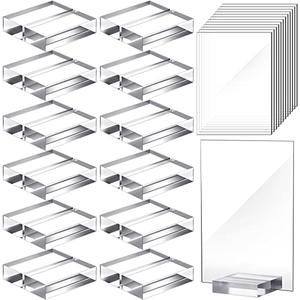 Yulejo 12 Pcs Clear Acrylic Place Cards with 12 Acrylic Holder Wedding Table Numbers with Acrylic Stand ​DIY Table Name Cards Plates for Wedding Reception Banquet Decors (4 x 6 x 0.08 Inch)