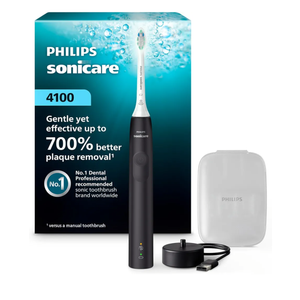Philips Sonicare 4100 Rechargeable Electric Toothbrush, Advanced Plaque Removal, Pressure Sensor, Includes Brush Head Case, Black BD5003AZ