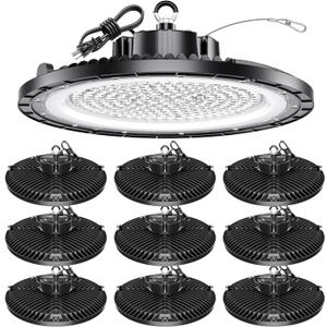 UFO High Bay Light 200W 5000K 30000LM 150LM/W (Eqv.800W Mh/Hps/Hid) Including Safe Rope and Plug 5ft Cable Shop Lights for Garage led Super Bright, Easy Install High Bay Lights 10Pack