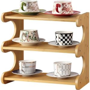 BFTOU Bamboo Desk Organizer Multifunctional 3 Tier Office Table Shelf Bookshelf Supplies Storage Rack for Kitchen Living Room