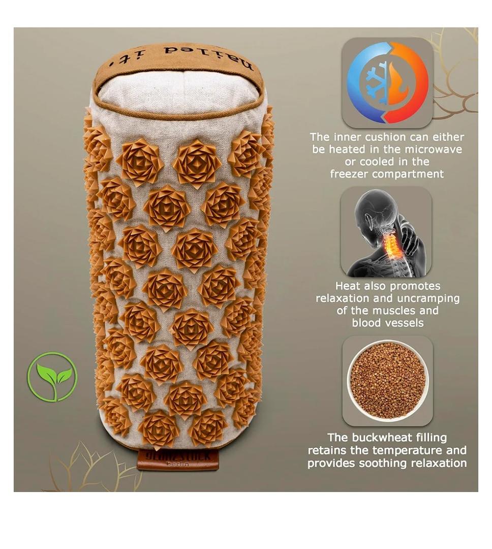 Pillow Beginner Suitable, Made of Linen, Neck and Back Pain Relief, with Neck Roll (Heat Function)  Sustainable