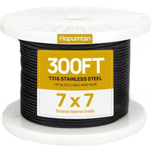 300ft 1/8" Black Cable Wire Rope T316 Stainless Steel Wire Rope Aircraft Cable Railing Hardware Deck Fence Railing System 7x7 Strands for Indoor Outdoor HW02