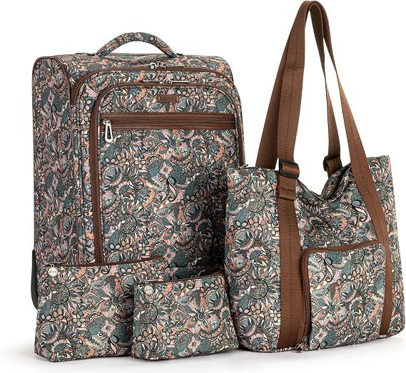 Sakroots On the Go 4 Piece Travel Bundle, Includes 21" Rolling Suitcase, Packable Large Tote, Medium & Small Pouches