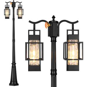 PARTPHONER Dusk to Dawn Outdoor Lamp Post Light 2-Head, Hardwired Street Light Post for Outside Metal Pole Light Outdoor Lighting with Water Glass Shade for Garden Patio Backyard Walkway Driveway