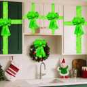 Christmas Cabinet Bows, Green Furry Ribbons, Holiday Door Decorations, Xmas Party Supplies (4, Green Fur)
