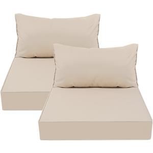 AAAAAcessories Outdoor Deep Seat Cushions, Waterproof, Fade-Resistant Patio Furniture Replacement Cushions, 25.5" x 25.5" x 5" + 25.5" x 13.5", Set of 2, Beige