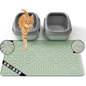 OHMO Cat Litter Mat Large Trapping Mat Premium Silicone Rubber 31.5x23.6 Sage Green, Waterproof and BPA Free Kitty Litter Box Mat, Easy to Clean and Keeps The Floor Tidy