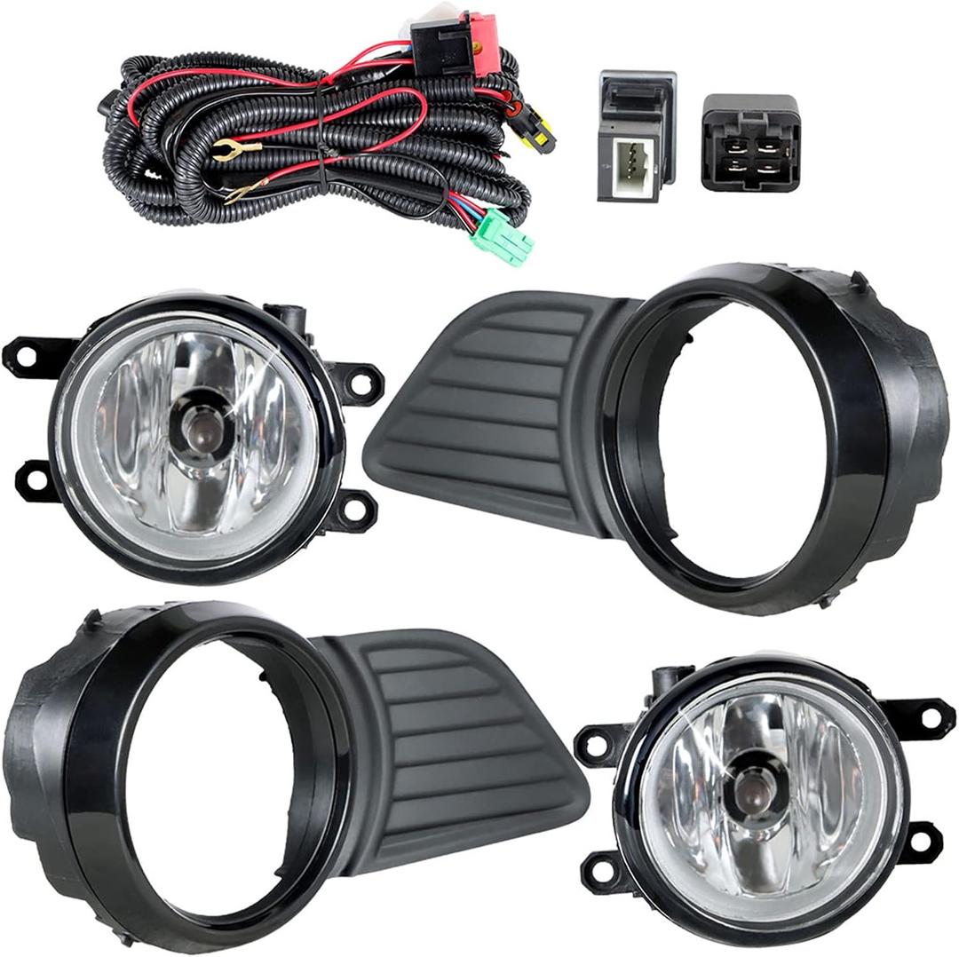 WFLNHB Fog Lights Replacement for Sienna 2011-2017 Passenger Driver Side Bumper Driving Fog Lamps with Clear Lens Switch Bezels Wiring 81220-0W040 81210-0W050