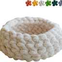 Cat Nest Bed - Premium Self Warming Handwoven Washable Extra Soft Round Cave House for Indoor Kitten & Kitty, Small & Large (Cloud White, Medium)