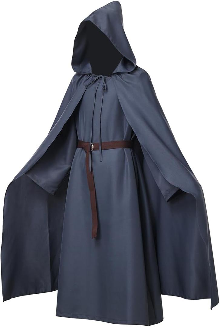 Pagan Tunic Cloak Friar Medieval Cosplay Hood Capes Costumes Knight Costume (Large, Grey)