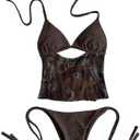 SHENHE Women's 2Pcs String Bikini Set Triangle Halter Patchwork Floral Print Lace Up Swimsuits Small