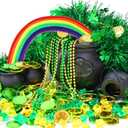 Seifar 329 Pcs St. Patrick's Day Cauldron Kettle Set, Shamrock Gem Plastic Coins Beaded Necklaces Pipe Cleaner Shamrock Garlands for St Patricks Day Decorations Party Favor Table Decor Centerpiece