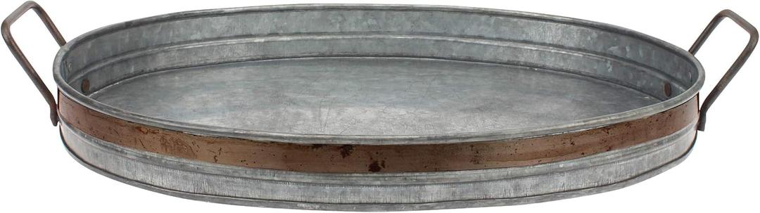 Stonebriar Galvanized Metal Serving Tray with Rust Trim and Metal Handles, Unique Butler Tray, Decorative Centerpiece for Coffee Table or Dining Table, Rustic Accessories for Weddings and Parties (18" x 12.5" x 2.5")