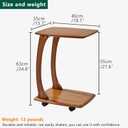 C Shaped End Table, C Table with Wheels, TV Tray Table, Side Table for Living Room, Bedroom (Walnut Color) (18.1" D x 13.7" W x 24.8" H)