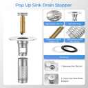 2 Pack Pop Up Bathroom Sink Drain Stoppers, Removable Sink Drain Strainer Stopper Hair Catcher with Stainless Steel Anti-Clog Filter Basket for Sinks and Drains 1.06-1.5 Inch