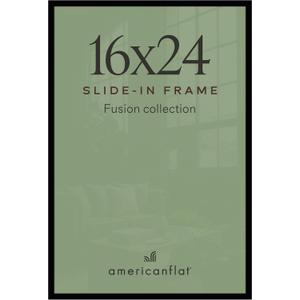Americanflat 16x24 Poster Frame with Polished Front Cover - Slide-In Photo Frame with Buildable Molding - Fusion Collection - Picture Frames for Wall Display - Black