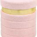 Round Ottoman with Storage, Foldable Vanity Stool with Soft Padded, Boucle Foot Stool for Dorm Room, Living Room and Bedroom, Pink, 15.7" x 17"H