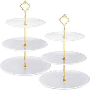 Gerrii Set of 2 Cupcake Display Stands 3 Tier Serving Tray Platters Stainless Steel Cup Cake Tower for Birthday Party Wedding Dessert Cookie Candy(White)
