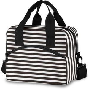 Lunch Bag Insulated Lunchbox Handbag Tote Bags Reusable Cooler Containers Organizer School Outdoor for Women Men Girls Boys Kids Black White Stripe