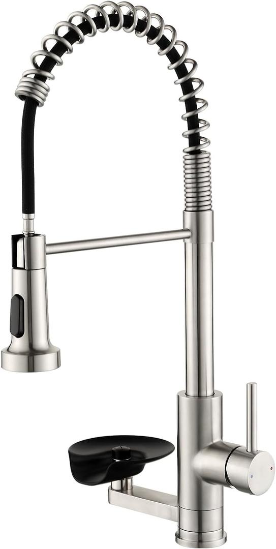 Pull Down Kitchen Faucet with Cup Washer Brushed Nickel